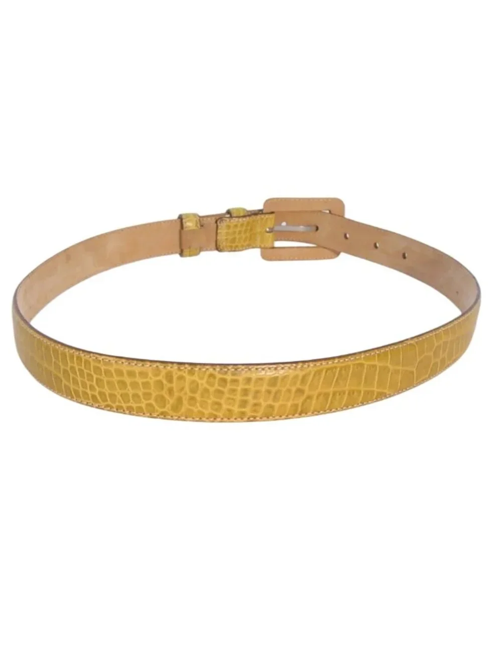 ANN TAYLOR Mustard Yellow Croc-Embossed Leather Belt Women's M - Made in ITALY - Picture 2 of 5